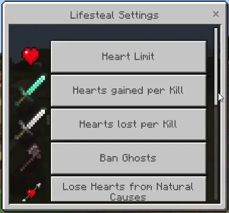 Lifesteal Settings: Screenshot
