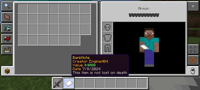 BankNote Item in the Inventory