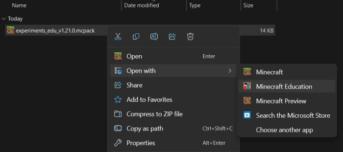 Enable Experiments on Minecraft Education: Importing Pack