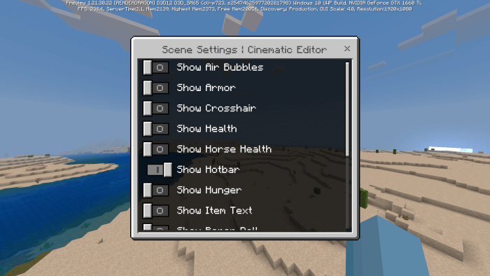 Scene Settings Menu: Screenshot