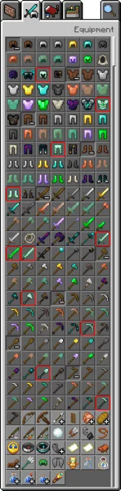 Aetherite Armor, Tools & Greatswords in the Inventory