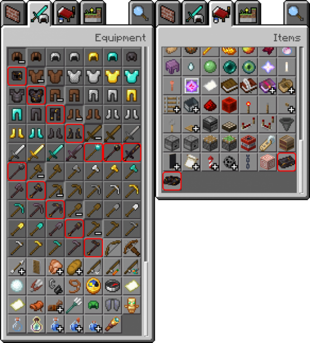 Gilded Netherite Armor, Tools & Morningstars in the Inventory