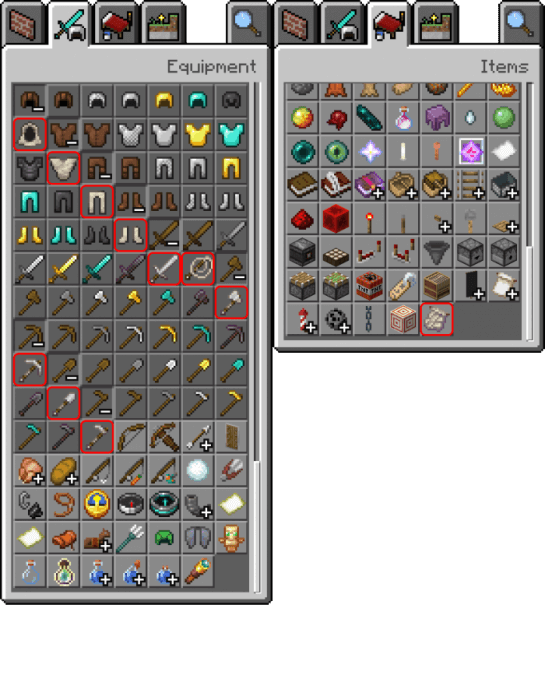 Phantom Armor, Tools & Whip in the Inventory