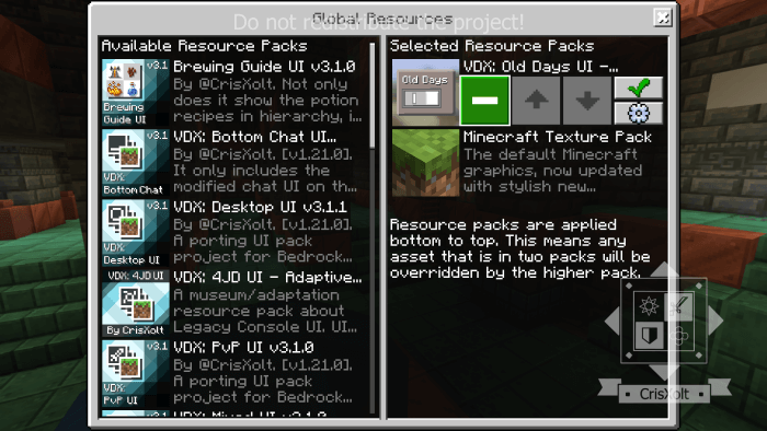 Deactivating VDX: Old Days UI: Screenshot 2