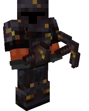 Equipped Gilded Netherite Armor, Tools & Weapons (Shovel & Pickaxe)