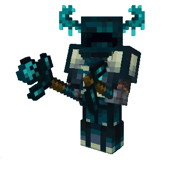 Equipped Warden Armor, Tools & Weapons (Echo Staff and Echo Pickaxe)