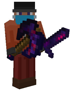 Equipped Weapons: Glowing Obsidian Battleaxe & Sword