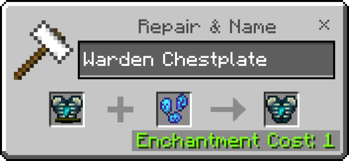 Repairing Warden Chestplate with Warden Heart