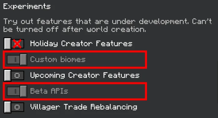 Required Experiments for Minecraft Fortify Addon