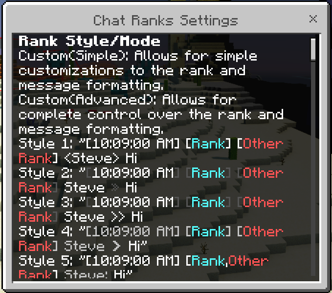 Chat Ranks Settings GUI: Screenshot 1