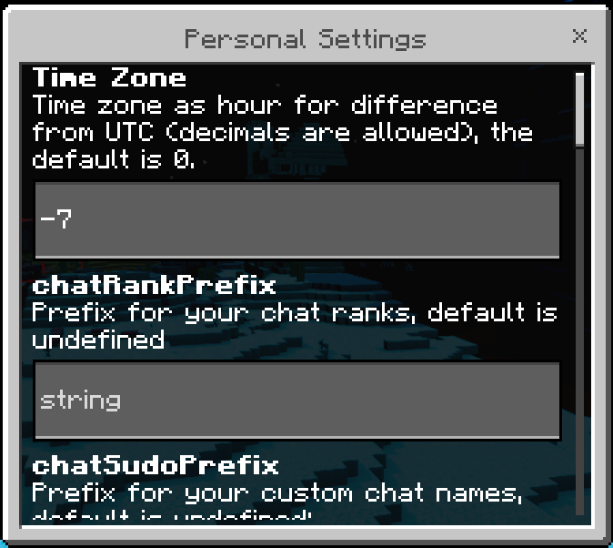 Personal Settings GUI: Screenshot 1