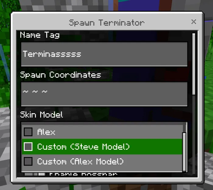 Selecting Terminator Skin: Screenshot