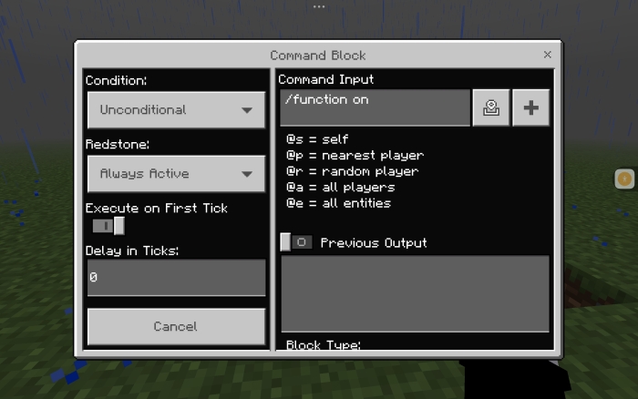 Command Block Function: Screenshot