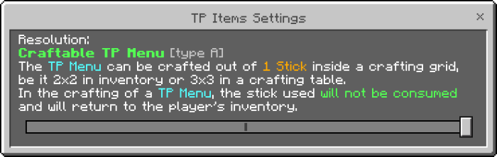 Resolution: Craftable TP Menu (type A)