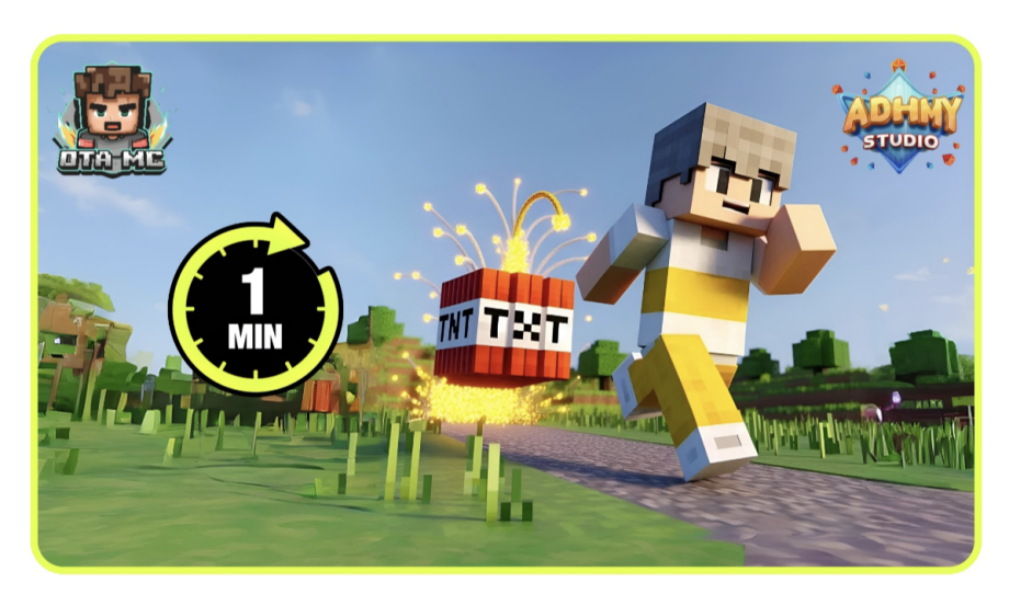 Thumbnail: Minecraft, but every 1 minute, 9 TNT will fall on you