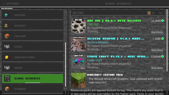 Ore GUI: Settings Screen