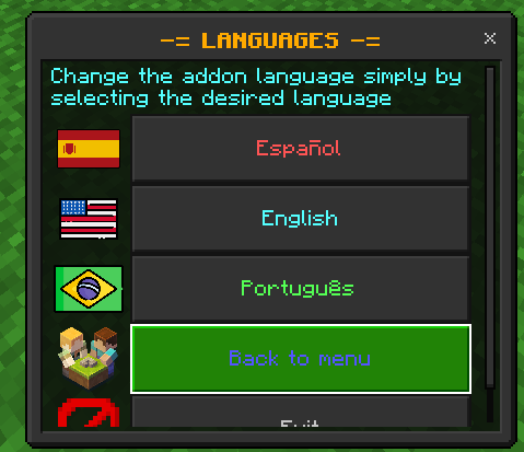 Languages Menu: Screenshot