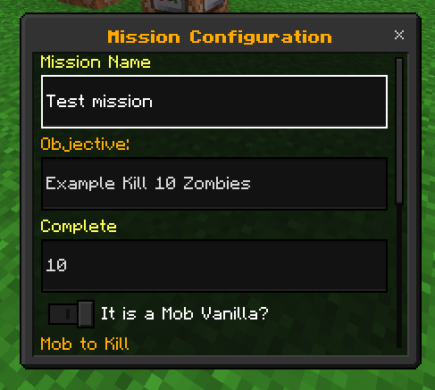 Mission Configuration Menu: Screenshot 1