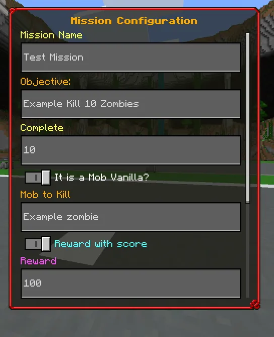 Mission Creation Screen: Screenshot