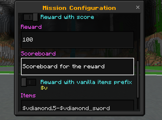 Reward with Items Menu: Screenshot