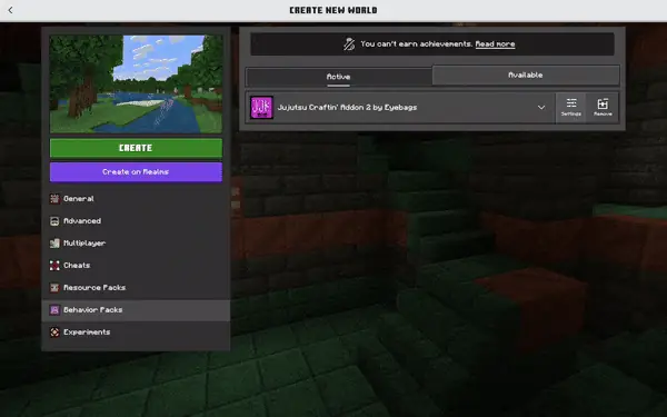 Behavior Pack Settings
