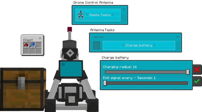 Antenna Tasks & Charge Battery Menu