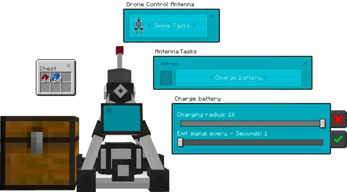 Antenna Tasks & Charge Battery Menu