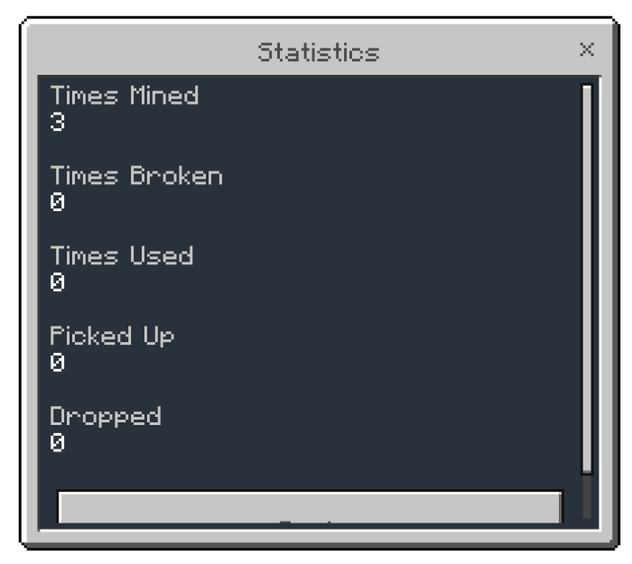 Item Statistics Screen: Screenshot