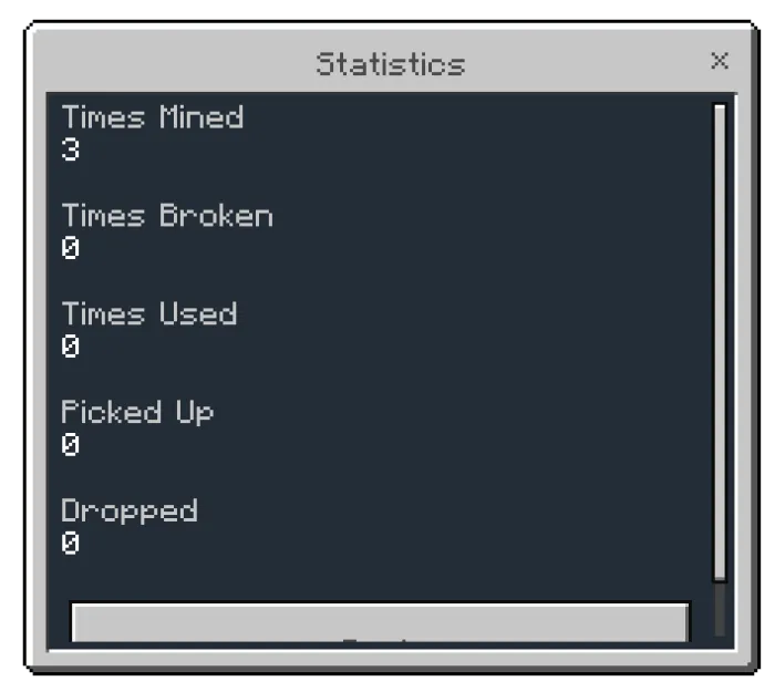 Item Statistics Screen: Screenshot