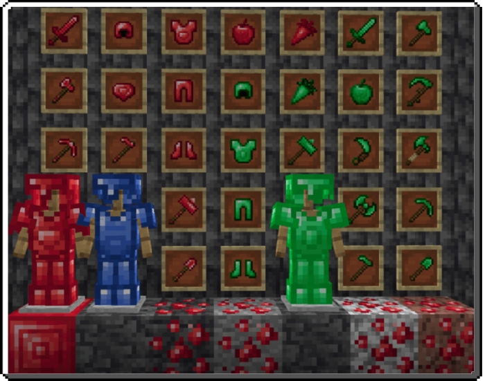 Lapis, Emerald, and Redstone Tools and Armor: Screenshot