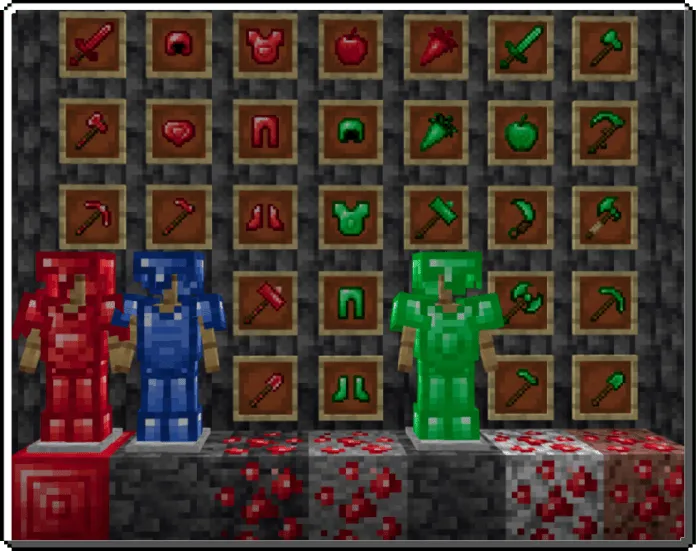 Lapis, Emerald, and Redstone Tools and Armor: Screenshot