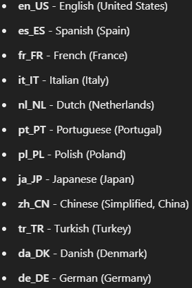 Supported Languages