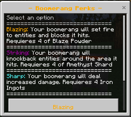 Boomerang Perks Menu: Screenshot 1