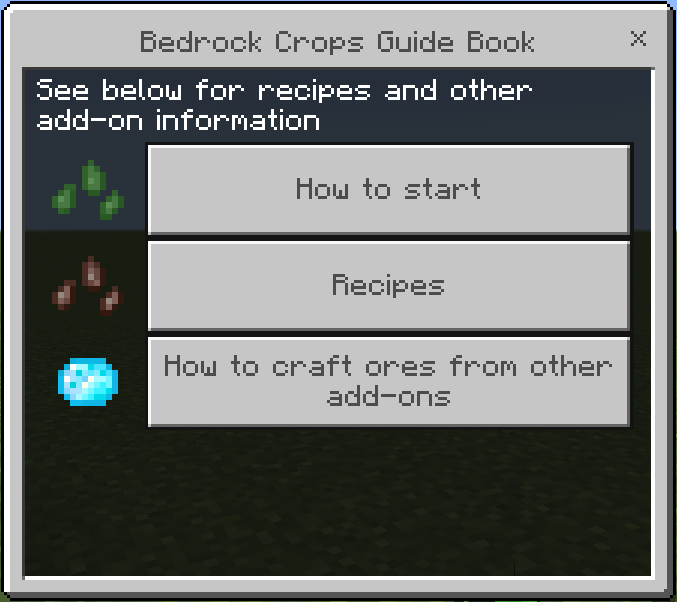 Bedrock Crops Guide Book: Screenshot