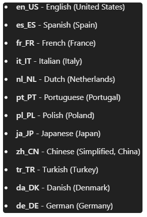 Supported Languages