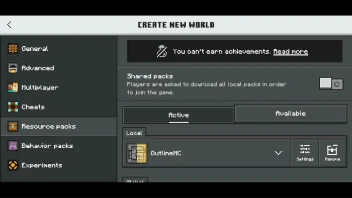 OutlineMC Subpacks Settings