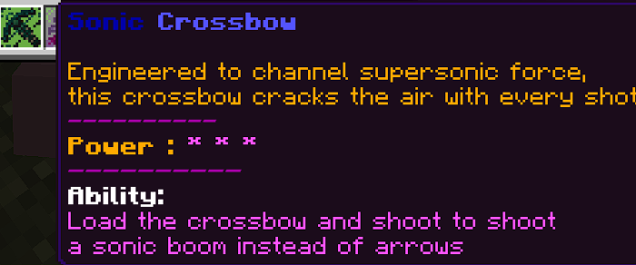 Sonic Crossbow Stats