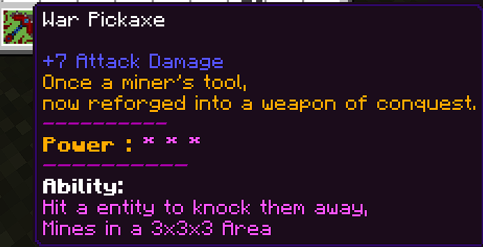 War Pickaxe Stats