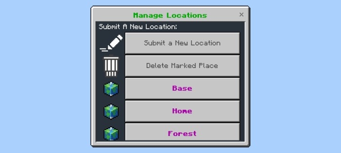 Manage Locations Menu