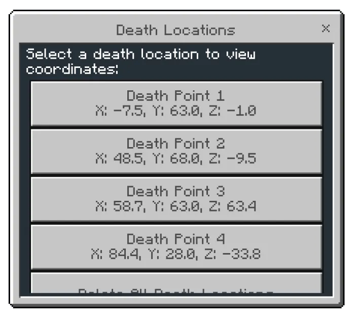 Death Locations Menu