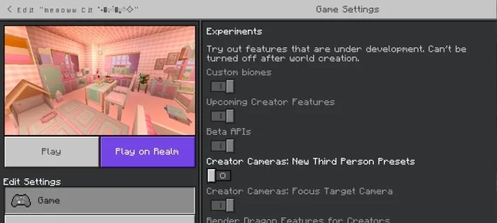Required Experiments for Meaow Cit Furniture Addon