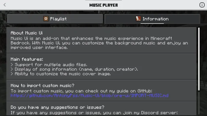 Music Screen (About): Screenshot