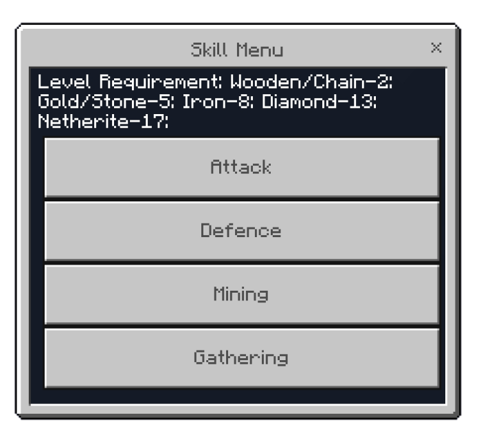 Skills Leveling Menu: Screenshot