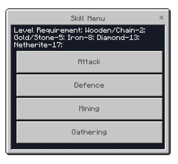 Skills Leveling Menu: Screenshot
