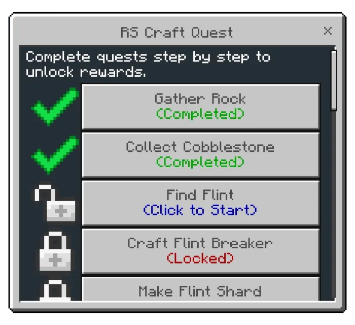 RS Craft Quest Menu