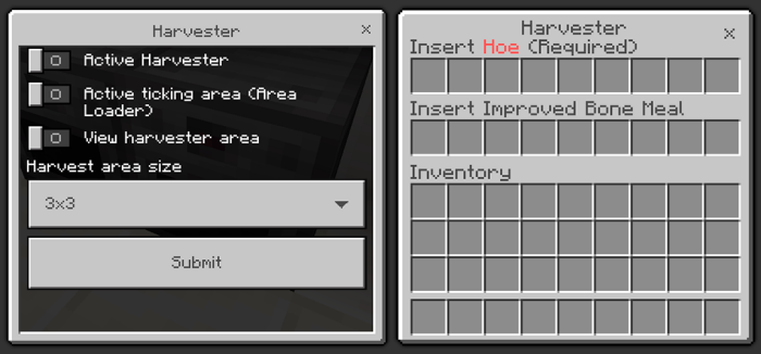 Harvester Screens: Screenshot