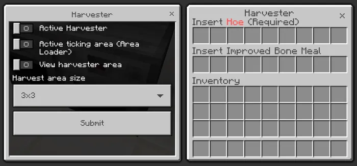 Harvester Screens: Screenshot