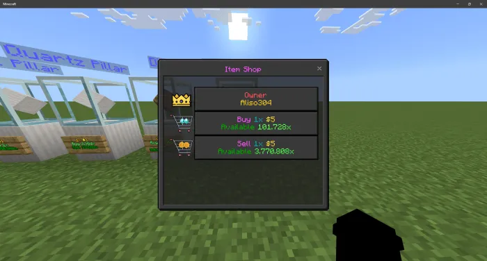 Shop Owner Menu: Screenshot