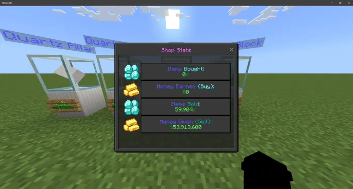 Shop Stats Menu: Screenshot