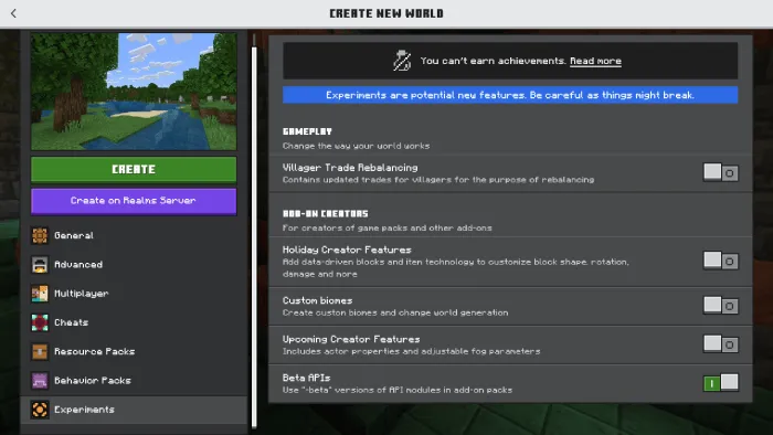 Required Experiments for Statistics Addon